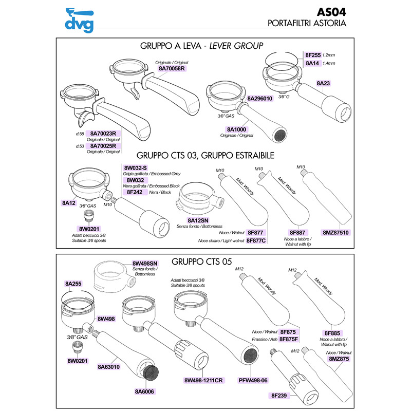 PORTAFILTER ASTORIA 2TZ D.53MM WITH HANDLE ORIGINAL Spare parts